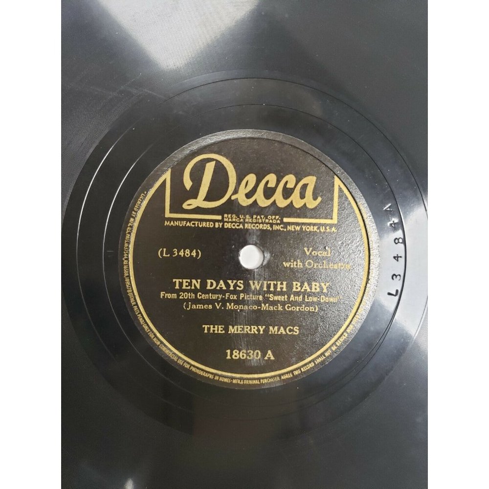 78 RPM Ten Days with Baby-Thank Dixie for Me-The Merry Macs(R151)